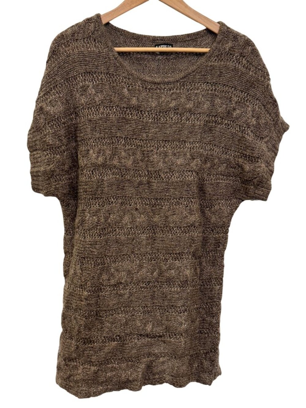 Brown Metallic Knit Short Sleeve Sweater By Express Size M 28% Mohair Blend Wome